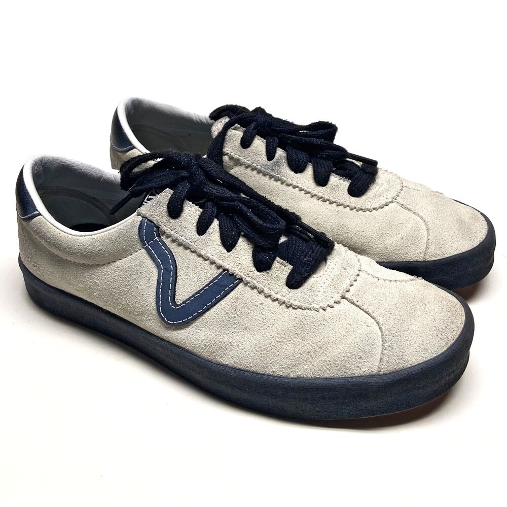 Vans Off the Wall Low Lace-up Sneakers 9.5 W 8 M Creme Beige Suede Blue Leather